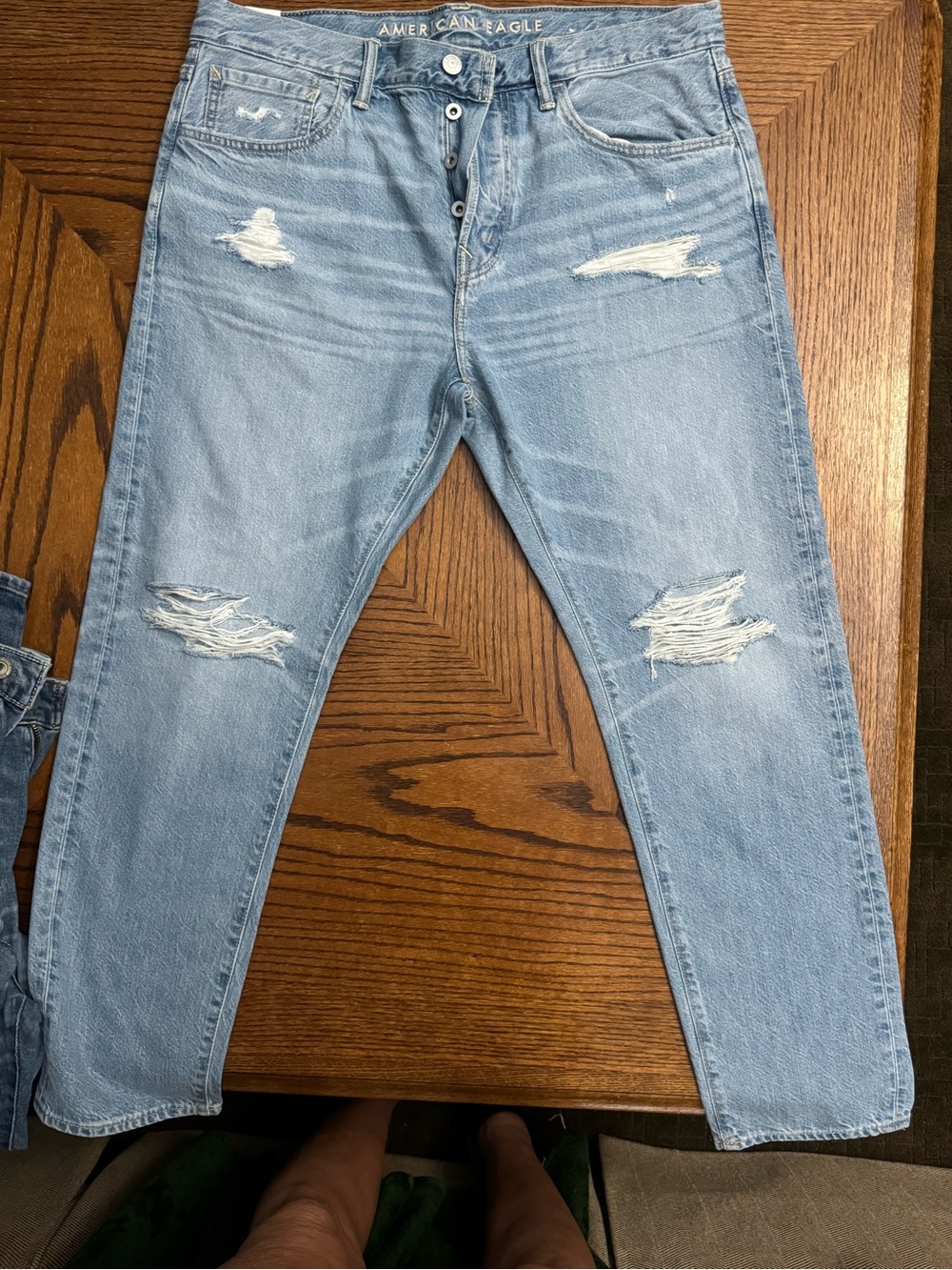 American Eagle Outfitters Light Blue Slim Straight Jeans with Distressed Rips